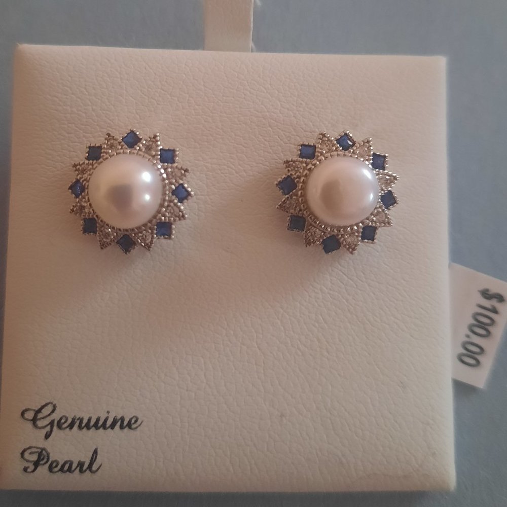 Sterling Silver Pearl Spinel CZ studs